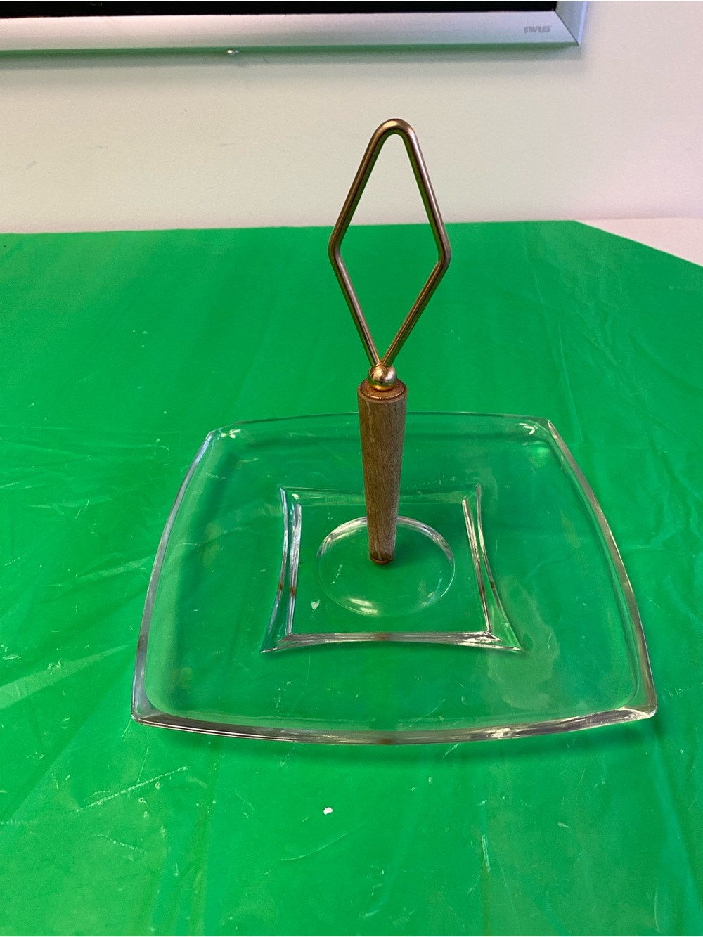 Glass Two-Tier Serving Tray with Wood Handle